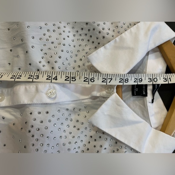 ND New Directions Curvy 100% Cotton White Sequined Button Up Shirt Blouse Sz 2X - Picture 10 of 10